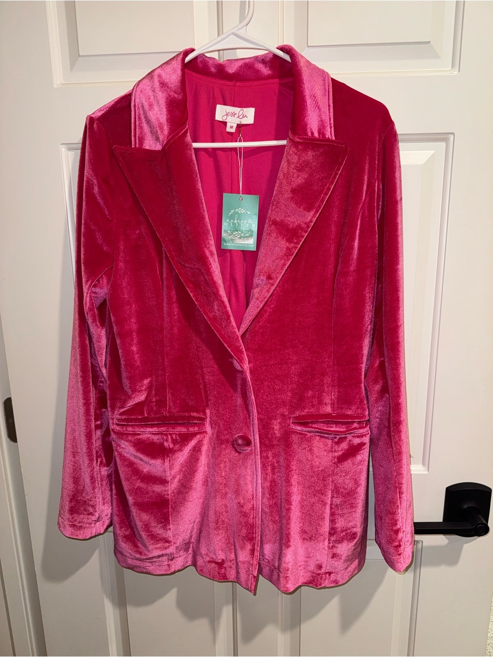 Joyfolie Hot Pink Velvet Blazer Jacket